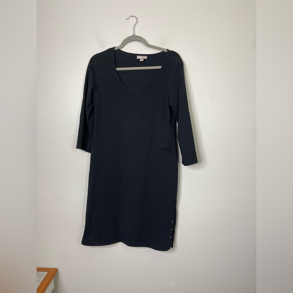 J. Jill Black Perfect Pima Cotton Knit 3/4 Sleeve Dress S Comfortable Minimalist